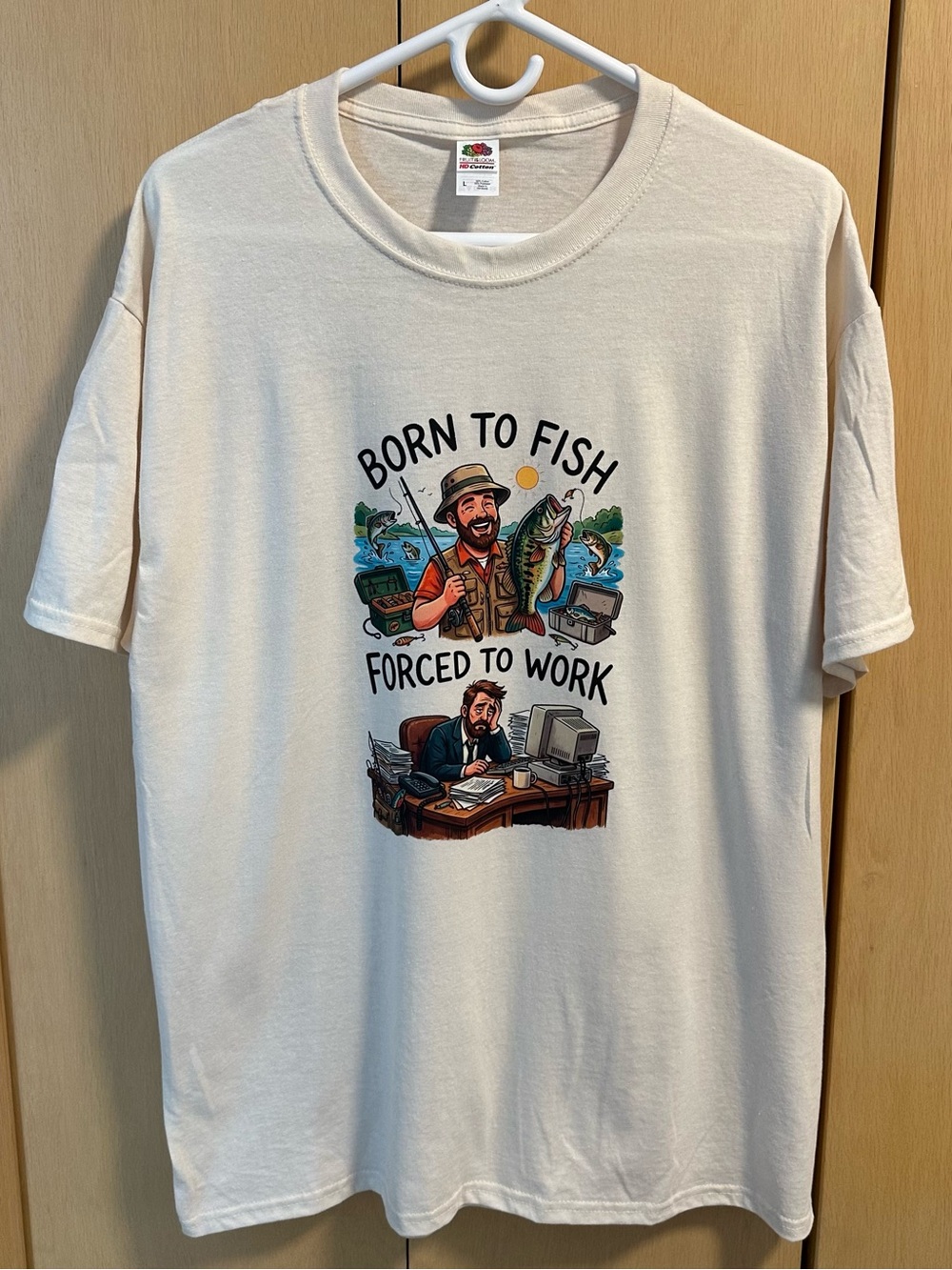Born To Fish Forced To Work Graphic T-Shirt - NIP